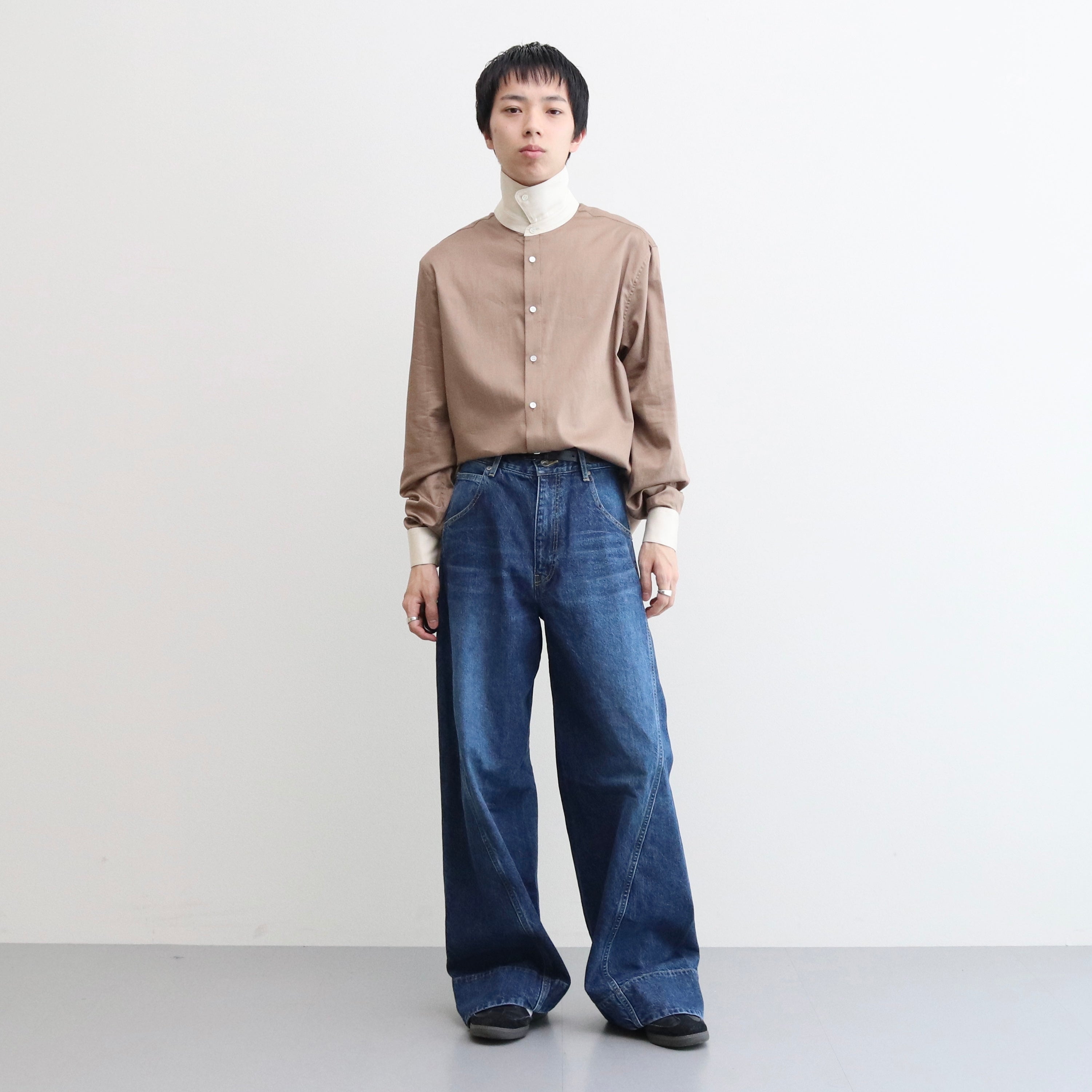 HIGH COLLAR SHIRT #CAMEL×OFF WHITE [TI035015] - Taiga Igari