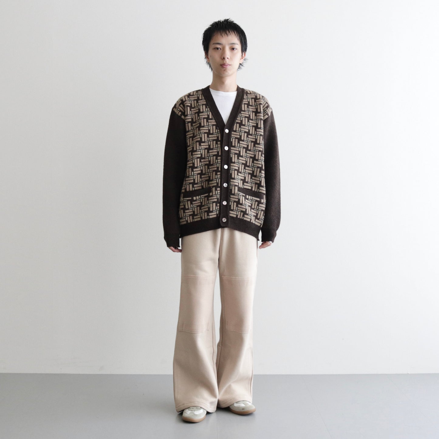 TILE CHECK CARDIGAN #CLAY BROWN [S23AW-K03]