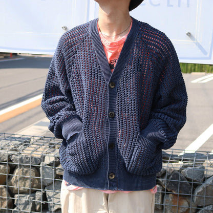 COTTON KNIT CARDIGAN #NAVY&DARK NAVY [2441000603]