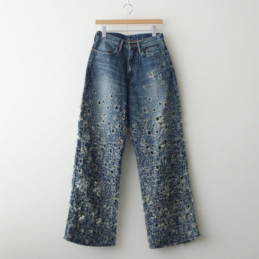 CRASHED MODERN DENIM WIDE TROUSERS #FADED INDIGO [2441000424]