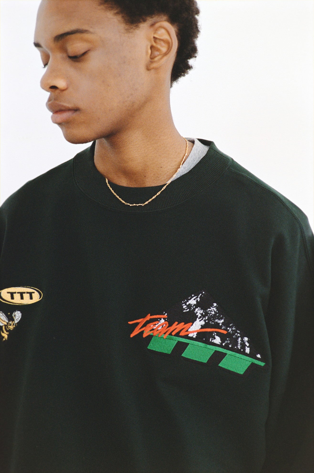 Mulch embroidery crew neck sweat #BLACK [TTT-2024SS-CT06]