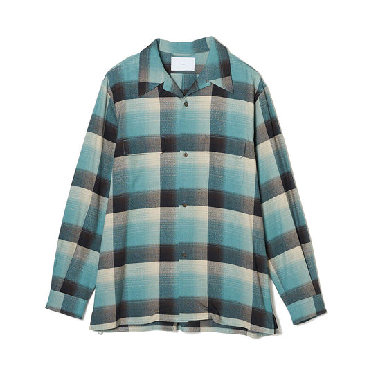 RAYON OMBRE PLAID OPEN COLLER BLOUSE #GREEN OMBRE [2441000507]