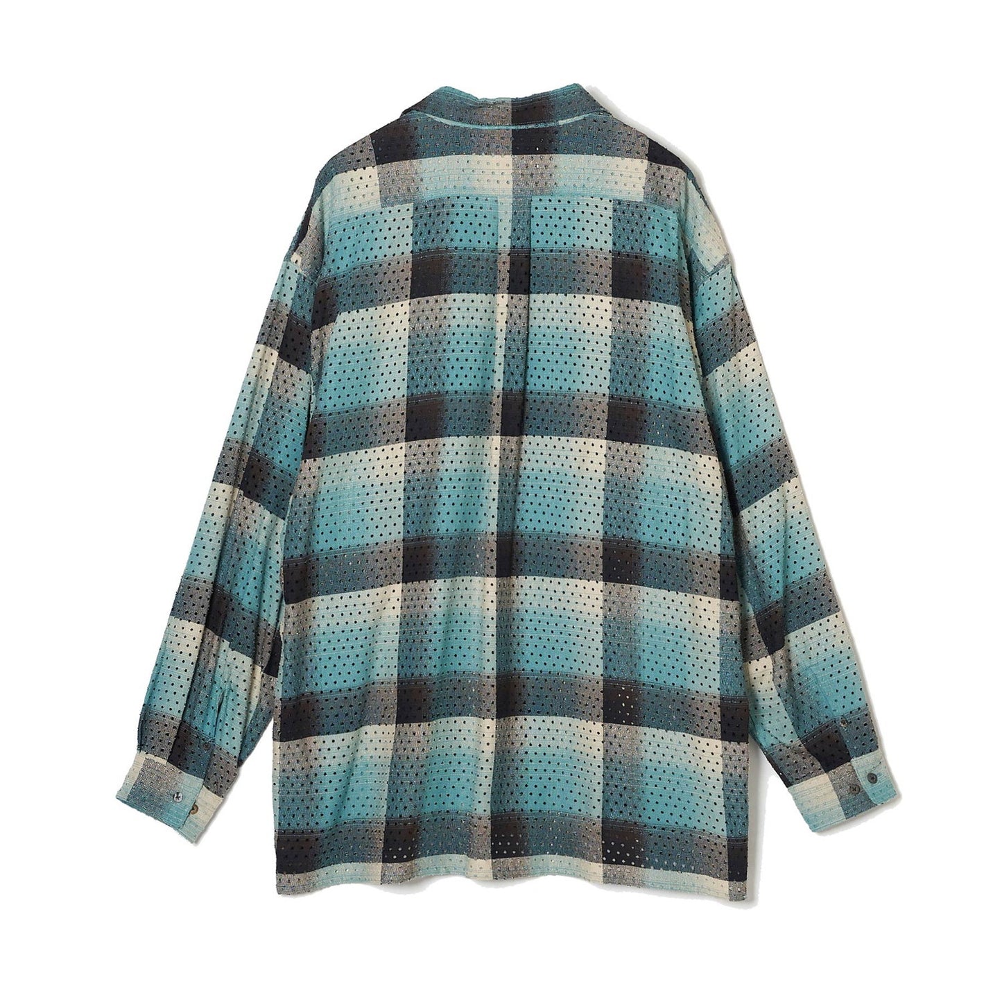 PUNCHING RAYON OMBRE PLAID OPEN COLLER BLOUSE #GREEN OMBRE [2441000509]