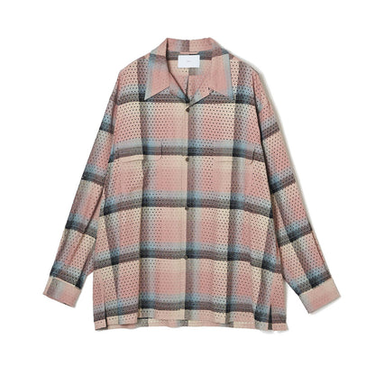 PUNCHING RAYON OMBRE PLAID OPEN COLLER BLOUSE #PINK OMBRE [2441000509]