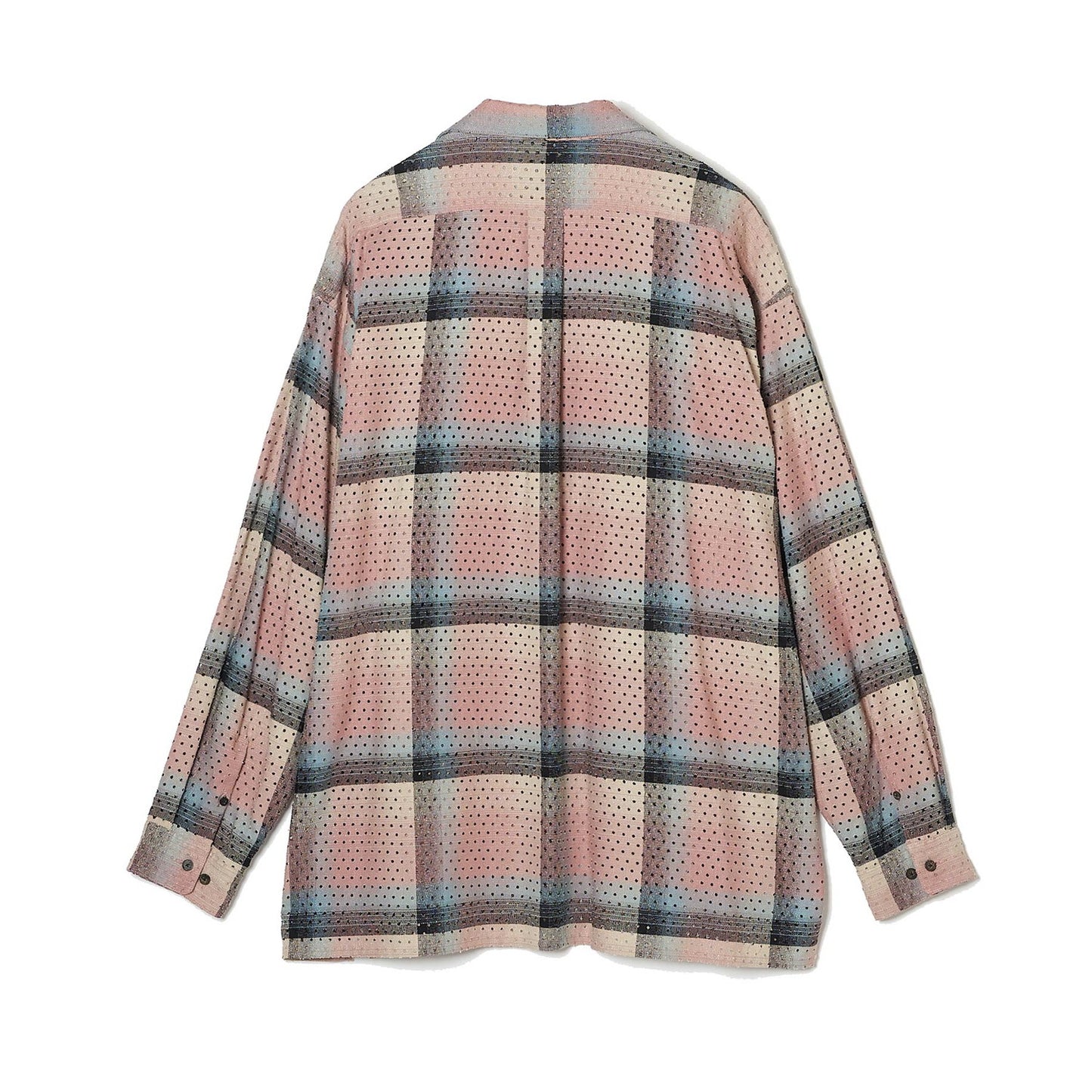 PUNCHING RAYON OMBRE PLAID OPEN COLLER BLOUSE #PINK OMBRE [2441000509]