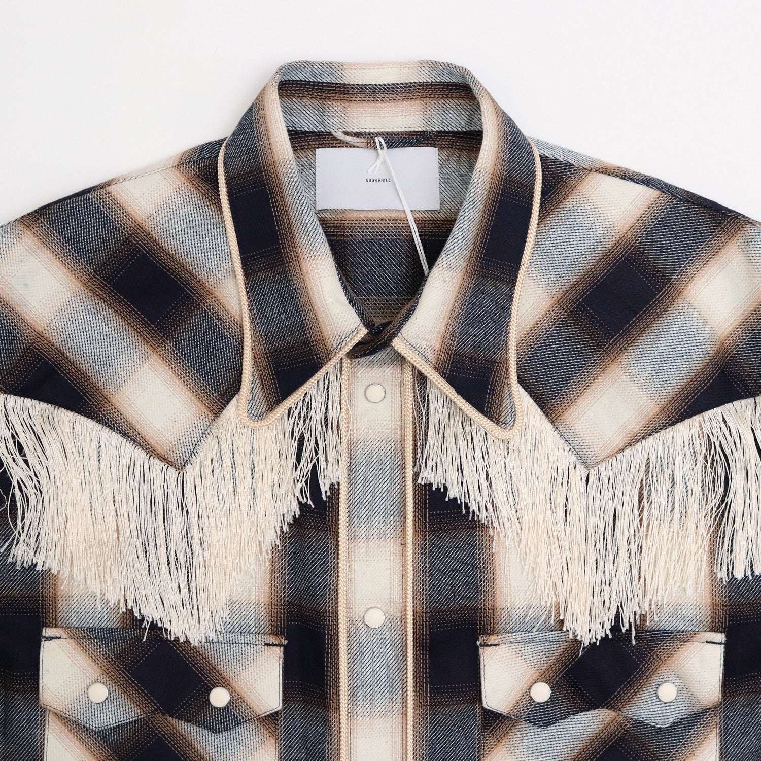 INDIGO COTTON OMBRE PLAID WESTERN BLOUSE #INDIGO&BROWN [23AWSH12