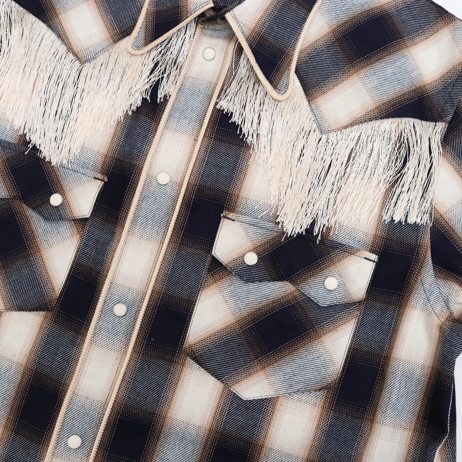 INDIGO COTTON OMBRE PLAID WESTERN BLOUSE #INDIGO&BROWN [23AWSH12