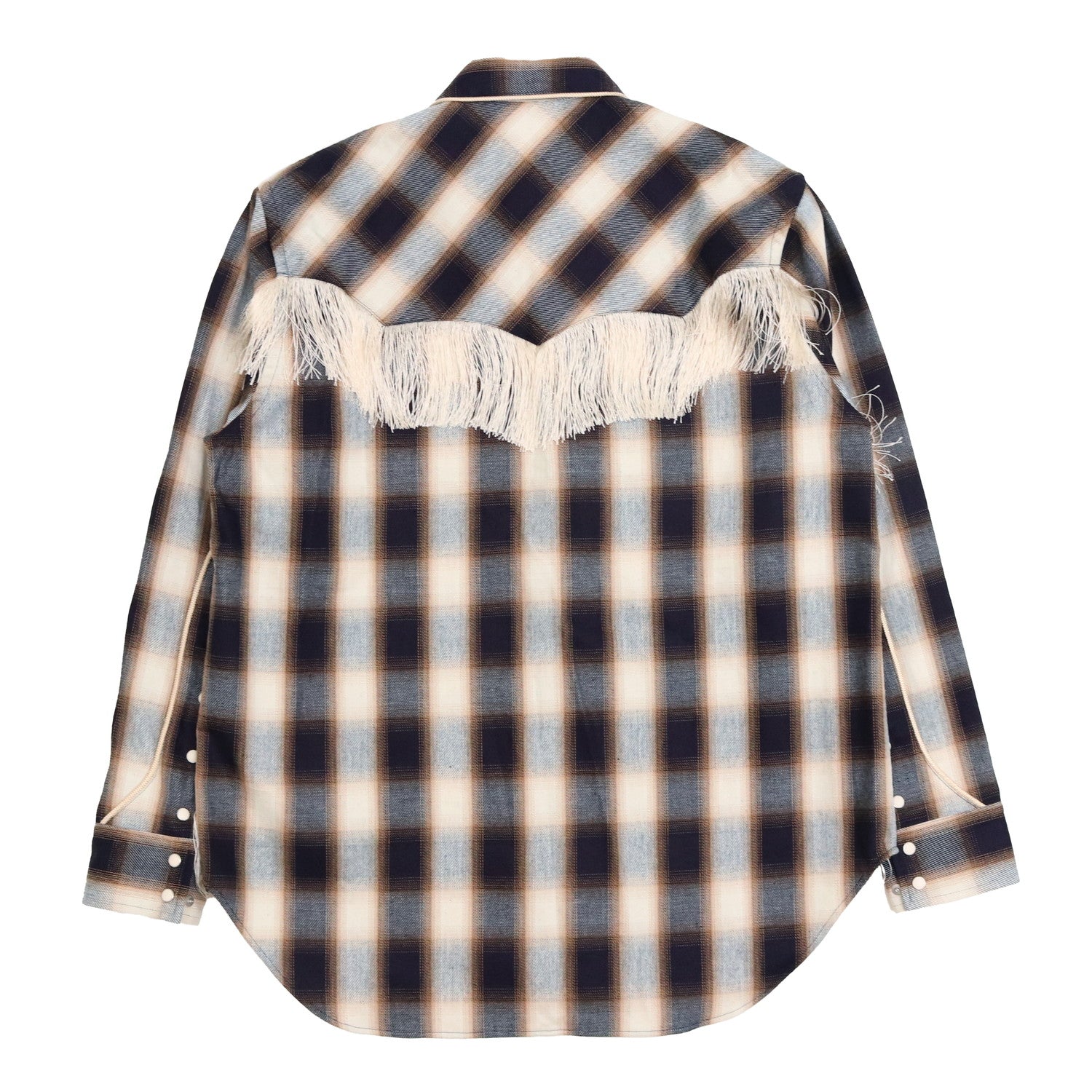 INDIGO COTTON OMBRE PLAID WESTERN BLOUSE #INDIGO&BROWN [23AWSH12