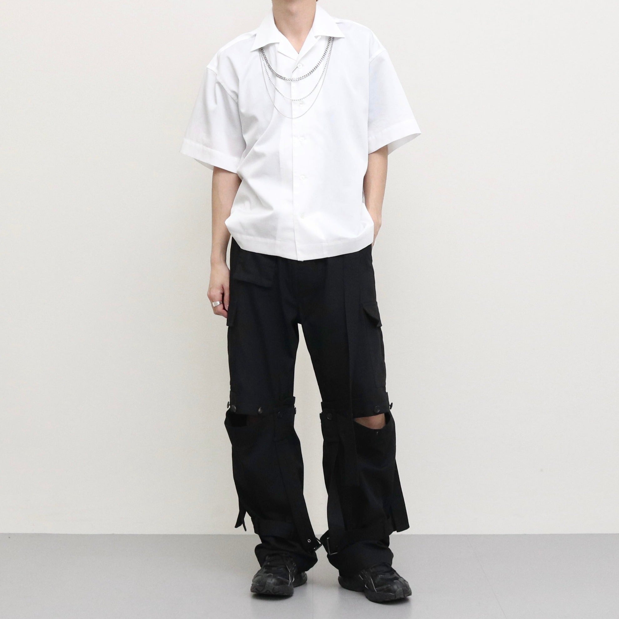 NECKLESS ATTACHED OPEN COLLAR SHIRTS #WHITE [231-01-0103] - YUKI