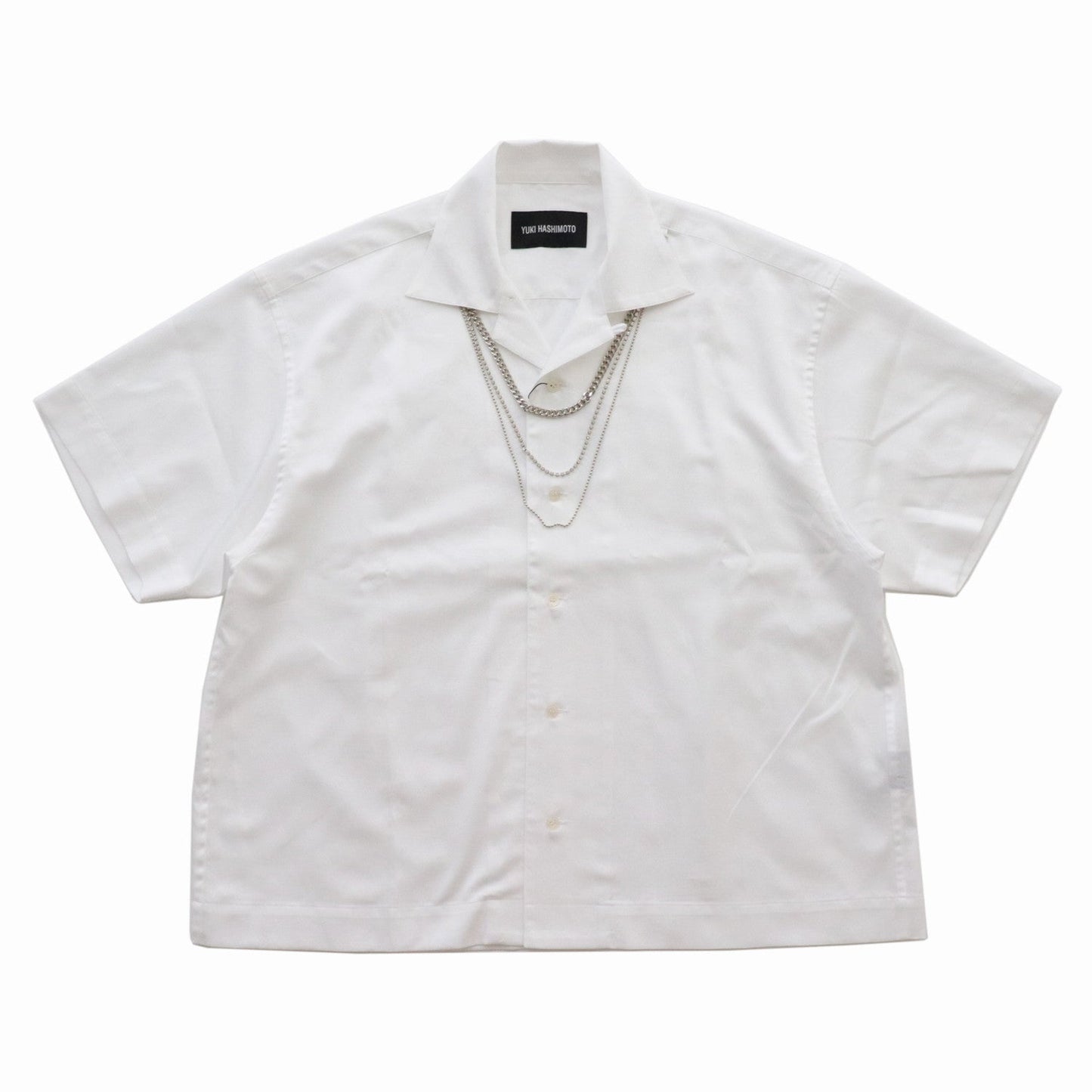 NECKLESS ATTACHED OPEN COLLAR SHIRTS #WHITE [231-01-0103]